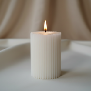 milky white ribbed pillar candle